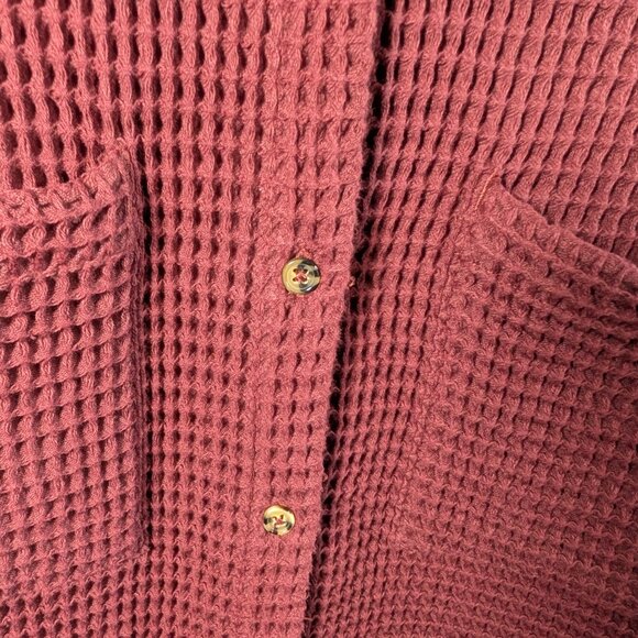 PAPER LABEL Oversized Waffle Button Down Shirt Burgundy Cotton Size Large - Picture 8 of 13